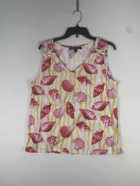 Onque Casual Tank Top Womens Large Multicolor Shell Stripe Rhinestone Print